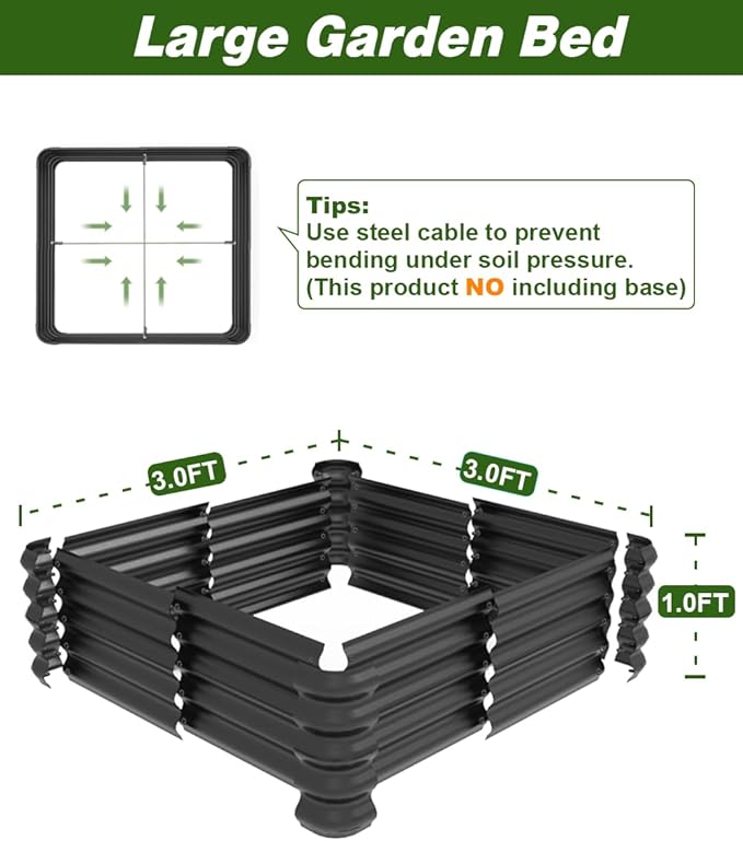3.0x3.0x1.0ft Raised Garden Bed Kit for Outdoor PP Material Planter Boxes Large Garden Box Flower Bed with Easy Assembly Gardening Containers for Vegetables Flowers Herbs Black