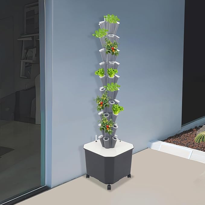Hydroponic Vertical Growing System w/Timer 50 Pods Indoor Gardening System w/Water Circulation Hydronic Garden Tower Plants Germination Kit for Fruits Leafy Vegetables