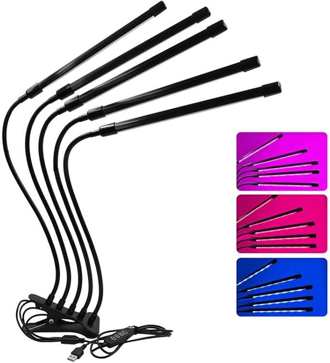 FTVOGUE Full Spectrum USB Plant Light 9 Gear Dimming 3H9H12H Timing for Indoor Growing Nursery with Replenishing Light (Five Tubes -50W)
