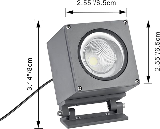 Kiven IP65 Waterproof LED Landscape Up Down Ligh Grey Square Decorative Spotlight Lamp with Plug-in Cord and Timer for Indoor Outdoor House Yard Step Statue LED Lawn Light (5W Warm White)
