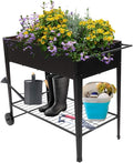 VINGLI Large Metal Raised Garden Bed Planter Box with Legs and Wheels Outdoor Elevated Mobile Garden Bed for Vegetables Fruits and Flowers Ergonomic Patio Metal Planter (40 L x 19 W x 32 H)
