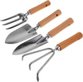 Kisangel 4pcs Garden Tool Set with Wooden Handles – Hand Rake Wide Trowel Pointed Shovel and 3-Prong Cultivator for Planting and Gardening Tasks
