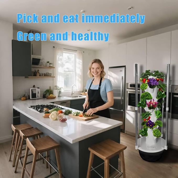 GRETEGO G&ampGO Hydroponics Growing System Kit with LED Grow Lights Aero Gardening System Hydroponic Tower 28 Net Pots Tomato Green Salad Strawberry Tower for Your Indoor Vegetable Garden