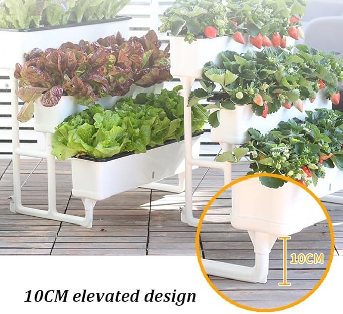3-Tier Raised Garden Bed Planter Kit Indoor Outdoor Vertical Planter Set Rectangular Self Watering Flower Plant Pots for Gardening Enthusiasts(White)