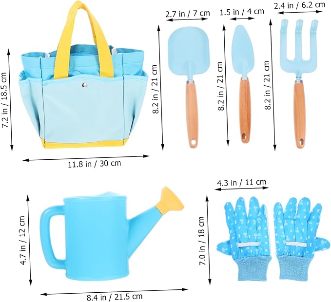 Toyvian 1set Boy Girl Gardening Tool Set Lightweight Gardening Kit for Boys and Girls Includes Shovel Rake Watering Can and Storage Bag for Outdoor Fun and Planting Activities
