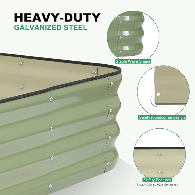 1MORE Raised Garden Bed -5X3X1 Galvanized Planter Box for Outdoor Gardening4 in 1 Modular Raised Bed Kit with Protective Tape Gloves for HerbIdeal for Vegetables and Plants.Green-2Pcak