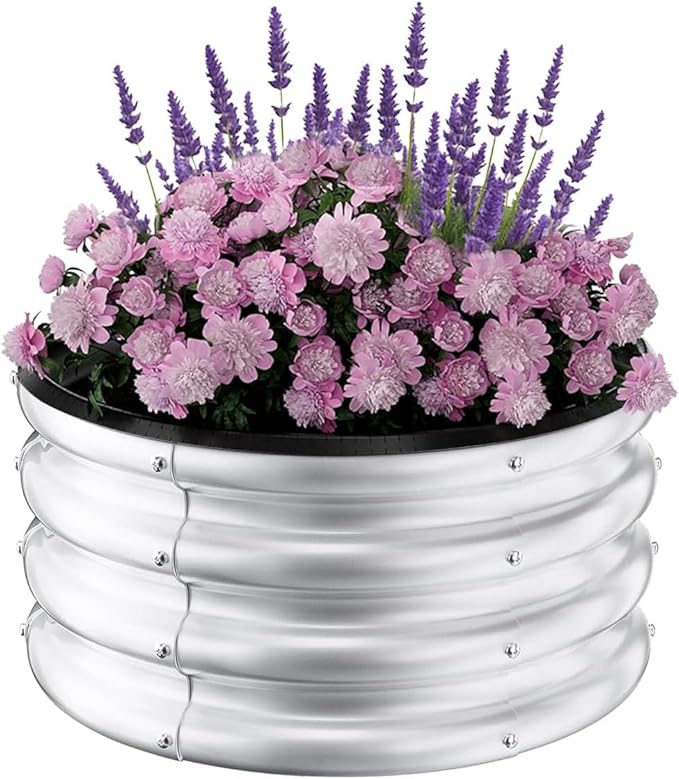 IDEALHOUSE Metal Raised Garden Bed 3 Pack 2×2×1 ft Round Outdoor Planter Boxes Durable Galvanized Steel Containers for Vegetables Fruits Flowers Open Bottom Easy Assembly Unfinished