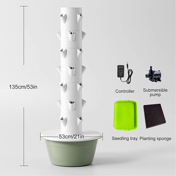 5/7/9 Tier Hydroponic Tower Aeroponic Tower Garden System Vertical Hydroponic Ggarden Tower with Pump Space Saving Design for Gardening Lover(135cm/53in)