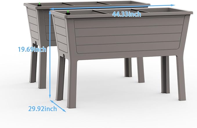2-Pack 26.5 Gallon Elevated Raised Garden Bed 44 Large Planter Box Sturdy Resin Weather-Resistant Planting Container for Vegetables Herbs &amp Flowers Ergonomic Raised Bed for Patio Balcony (Ta