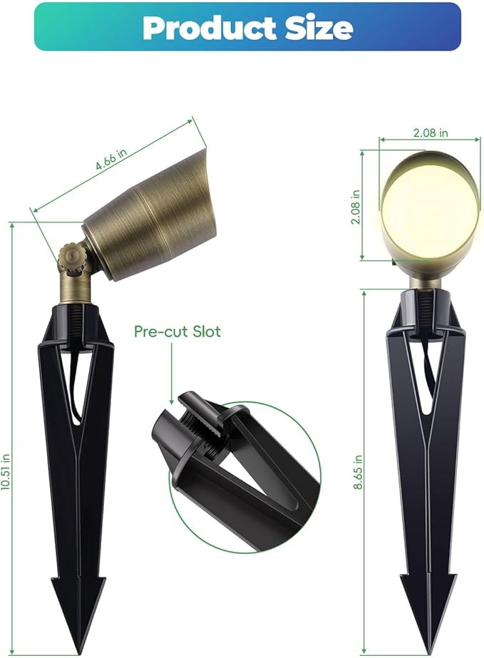 Low Voltage Brass Landscape Light Solid Outdoor Spotlight with Replaceable MR16 LED Bulb 5W 2700K Warm White 12V 24V Landscape Lighting Waterproof Design for Garden Yard