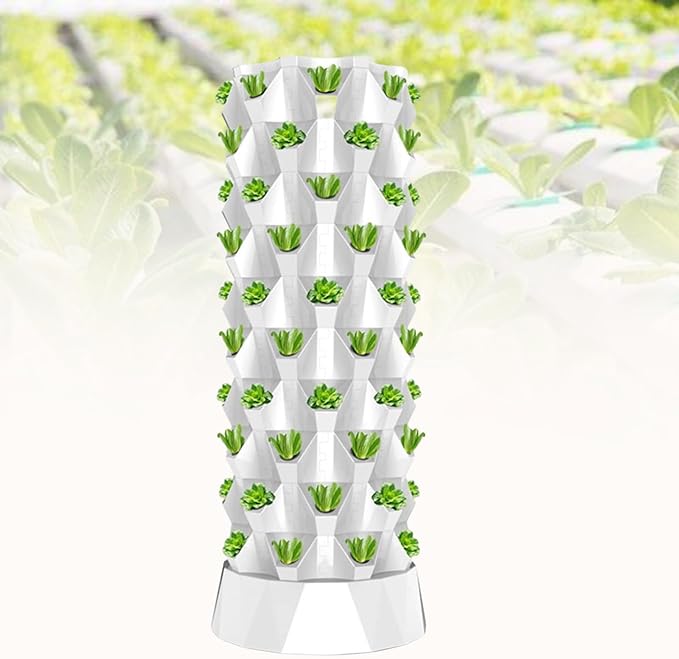 Hydroponic Growing Tower Garden Hydroponic Growing System Vertical Tower Indoor Hydroponic Growing System for Herbs and Vegetables with Hydration Pump Adapter Seedbed and Net PotsWhite-48Pots