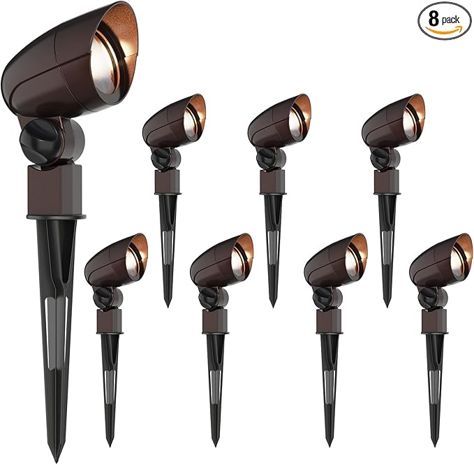 GOODSMANN Low Voltage Landscape Lighting Floodlight &amp Spotlight 3W LED 3600K Warm White 8PK Kit 12V AC Outdoor Tree Lights Outside Hardwired Lighting Up Light with Metal Stake Cable Connectors