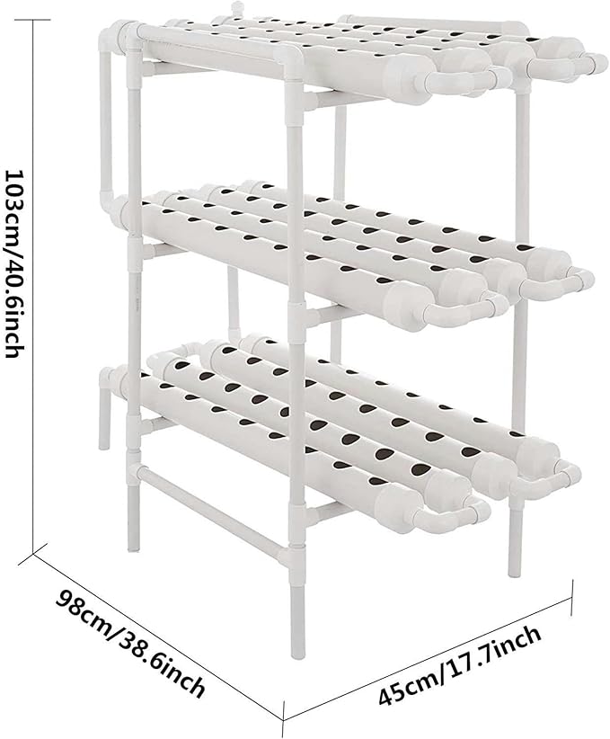 Hydroponic Grow Kit 3 Layers 108 Sites for Vegetables Salad Greens Flowers Fruits PVC Hydroponic Pipe Water Pump and Timer/1PC