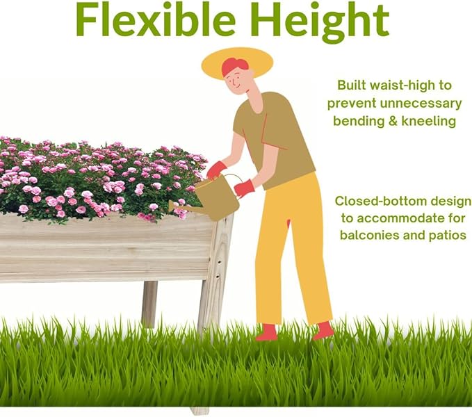 BTExpert 4ft Wooden Raised Garden Bed with Legs 48x24x30in Elevated Planter Box Stand for Vegetable Flower Backyard Patio Balcony Large Wood Raised Beds Liner Outdoor - 30 in Height