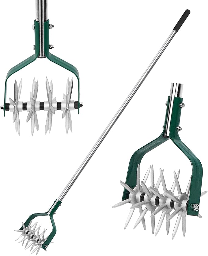 Garden Cultivator Adjustable Stainless Steel Handle fine Rotary Cultivator Tiller for Small Scale Gardens Soil Loosening Lawn Aeration Fertilizer Mixing &amp Planting Preparation