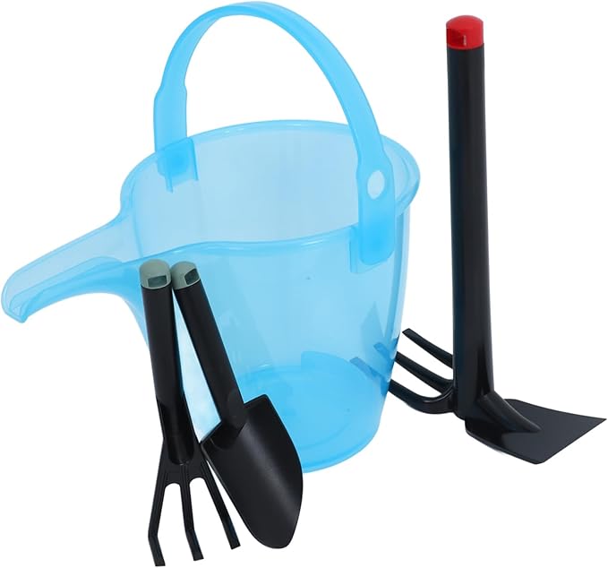 Heavy Duty Garden Hoe and Gardening Tool Set with Bucket Plastic Shovel Soil Fork Lightweight Non-Slip Beach Digging for Boys and Versatile Outdoor Weeding and Planting Tools for