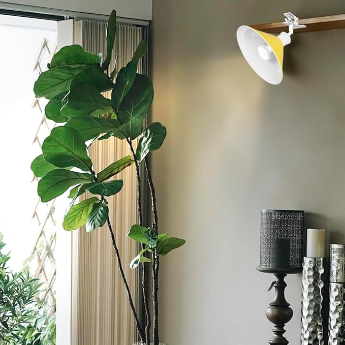 Clip Mount 5.9Ft Plug in Timing Cord Plant Light Full Spectrum White Light White Base Yellow Metal Shade Adjusted Angle Simple Clamp Light for Indoor Plants