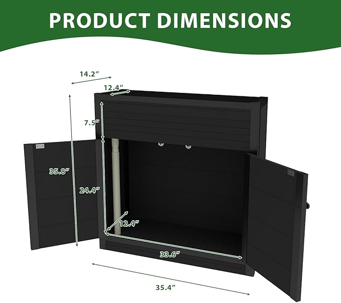 mondaria Raised Bed Garden Cabinet with Extra Storage Compartments Composite Planter Stand Box (Black)