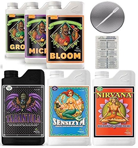 Advanced Nutrients Bloom Grow Micro 1L &amp Nirvana 1L Sensizym 1L Tarantula 1L Bundle Conversion Chart and 3mL Pipette