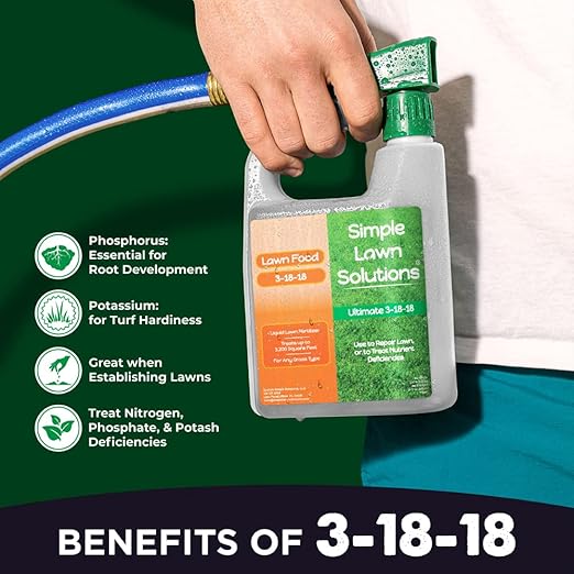 Ultimate 3-18-18 NPK- Lawn Food Quality Liquid Fertilizer- Easy to Use Concentrated Spray- Any Grass Type- Summer &amp Fall Nutrients- Simple Lawn Solutions - Turf Hardiness &amp Root Vigor (32 Ounc