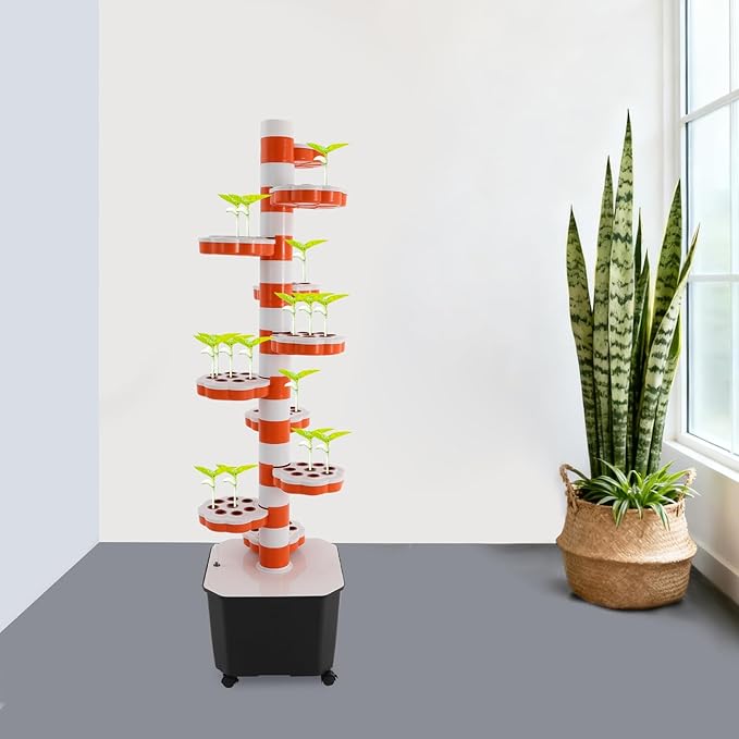 10 Tier 80 Hole Hydroponic Grow Tower with Water Pump &amp Timer Indoor Vertical Garden System with 5 Wheels for Lettuce Herbs Strawberries Home Hydroponics Planting Kit with 12 Gal Tank