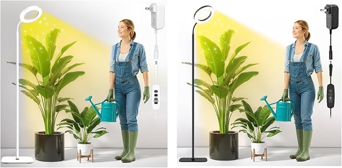 Grow Lights for Indoor PlantsFloor Lamp with 63IN StandFull Spectrum10 DimmingHalo Ring Warm Light 3/9/12H TimerHeight AdjustableMetal Stable Base Growing Light for Tall Small Plant