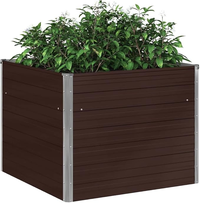 39.4x39.4x30.3 Brown Galvanized Steel Raised Garden Bed Square Raised Planter Box with Safety Edge Fold for Vegetables &amp Flowers Modern Garden Container for Patio &amp Backyard
