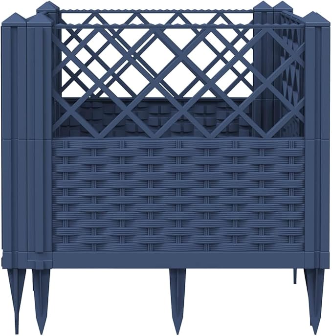 Blue Grey Modular Garden Planter 17.1in Square Polypropylene Matte Finish Outdoor Indoor Use Durable Raised Garden Bed for Patio Balcony