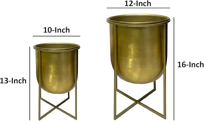 Generic 16 13 Inch High Brass Raised Planter with Stand Set of 2 Gold