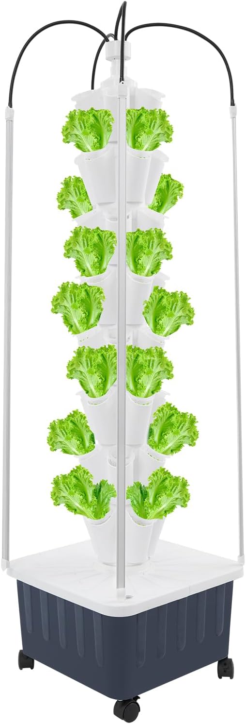 Hydroponic Growing System 40-Hole Smart Hydroponic Tower w/LED Grow Lights Indoor Hydroponic Garden Herb Grow Kit for Short TomatoPepperCucumber Can Plant 40 Seeds White