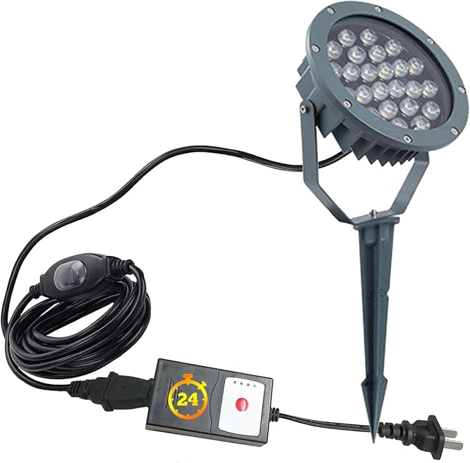 Outdoor LED Spotlight Waterproof Bright Outdoor Landscape Automatic Timer Mini Lawn Lamp 24W Graden Lights with Ground Stake Lawn Decorative Lamp with Plug Courtyard Flag Light Warm White