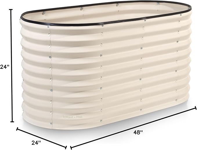 Plant &amp Plot Galvanized Raised Garden Beds Outdoor // 4×2×2 ft Planter Raised Beds for Gardening Vegetables Flowers // Large Metal Garden Box (White) // Patented Tool-Free Design