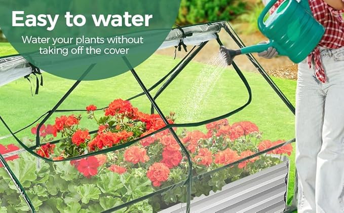 6x3x3ft Galvanized Raised Garden Bed with Cover Extra-Thick Metal Planter Box Kit w/ 2 Roll-Up Large Screen Windows Mini Greenhouse &amp1 Pair of Gloves for Growing Vegetables Fruits Flower Clear