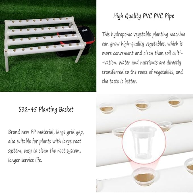 Hydroponics Growing SystemPVC Hydroponic Include: a Set of Planting Pipe Water Pump 30L Folding Water Tank Planting Basket Germination Cloth GYL24824(Color:Pads Style)