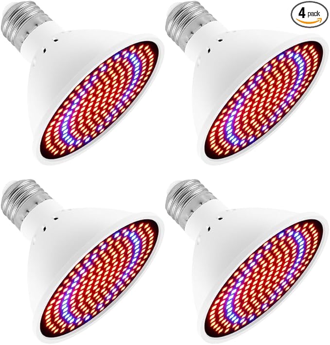 WENNI 4Pack 40W Seedling Growing Lighting E27/E26 Indoor Red Blue Hydroponic Bulbs AC100-277V Full Spectrum Indoor Fruit Flower Planting Lamping UV/IR Greenhouse Hydroponic Potted Moss Fill Bulb 110v