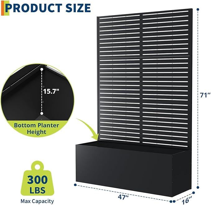 Metal Planter Box with Trellis 71X47X16 Privacy Planter for Patio Large Raised Garden Bed with Privacy Screen for Climbing Plants with Drainage Holes 15.7 Deep Planting Bed
