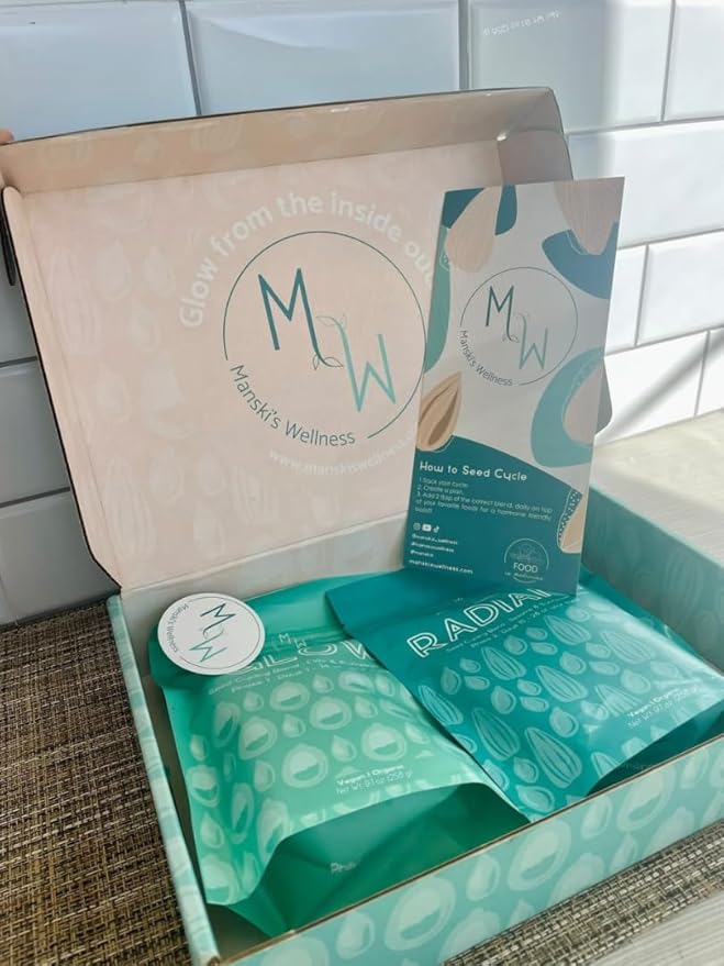 Manski's Wellness Glow &amp Radiant Seed Cycle Kit | PMS Support | Organic Seed Cycling | Natural Hormone Balance | Ease Cramps | Mitigate Cycle Symptoms | Vegan Supplement