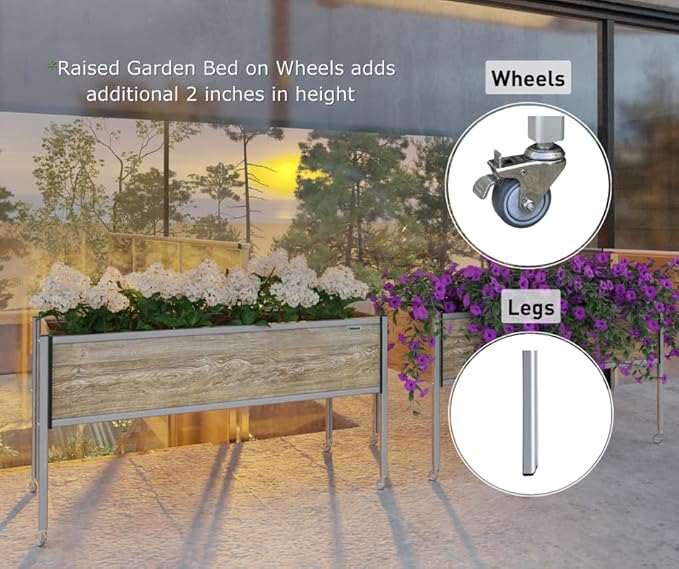 Foreman Raised Garden Bed on Legs – Weather-Resistant Raised Garden Bed (48 x 24 x 30) with Drainage Ideal Raised Garden Bed for Vegetables &amp Flowers – 300 lb Capacity Tosca Wood Grain