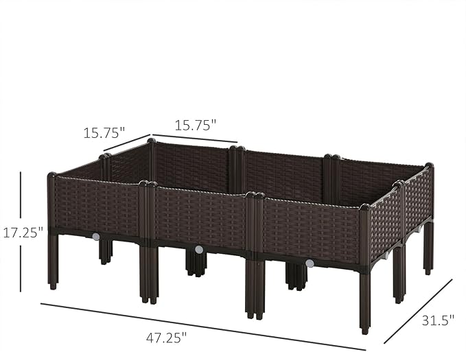 6-Piece Raised Garden Bed Kit – Self-Watering Weather-Resistant Outdoor Planter Boxes with Drainage for Flowers Vegetables 110 Lbs Capacity Suitable for Garden and Other Scenarios
