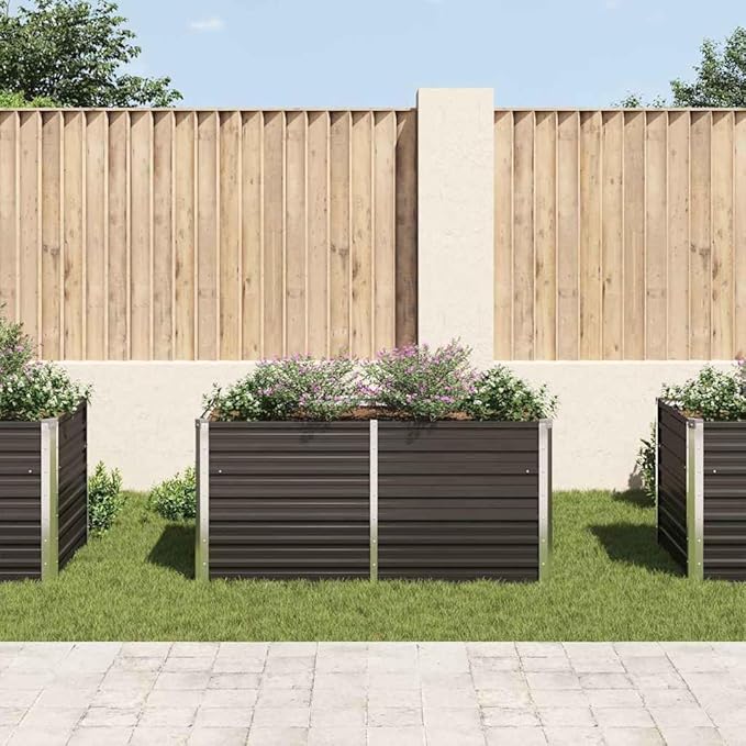 Raised Garden Bed Large Galvanized Steel Metal Box for Outdoor Flower Vegetable Plant - Anthracite 63x31.5x30.3 Planter for Gardening and Planting Beds