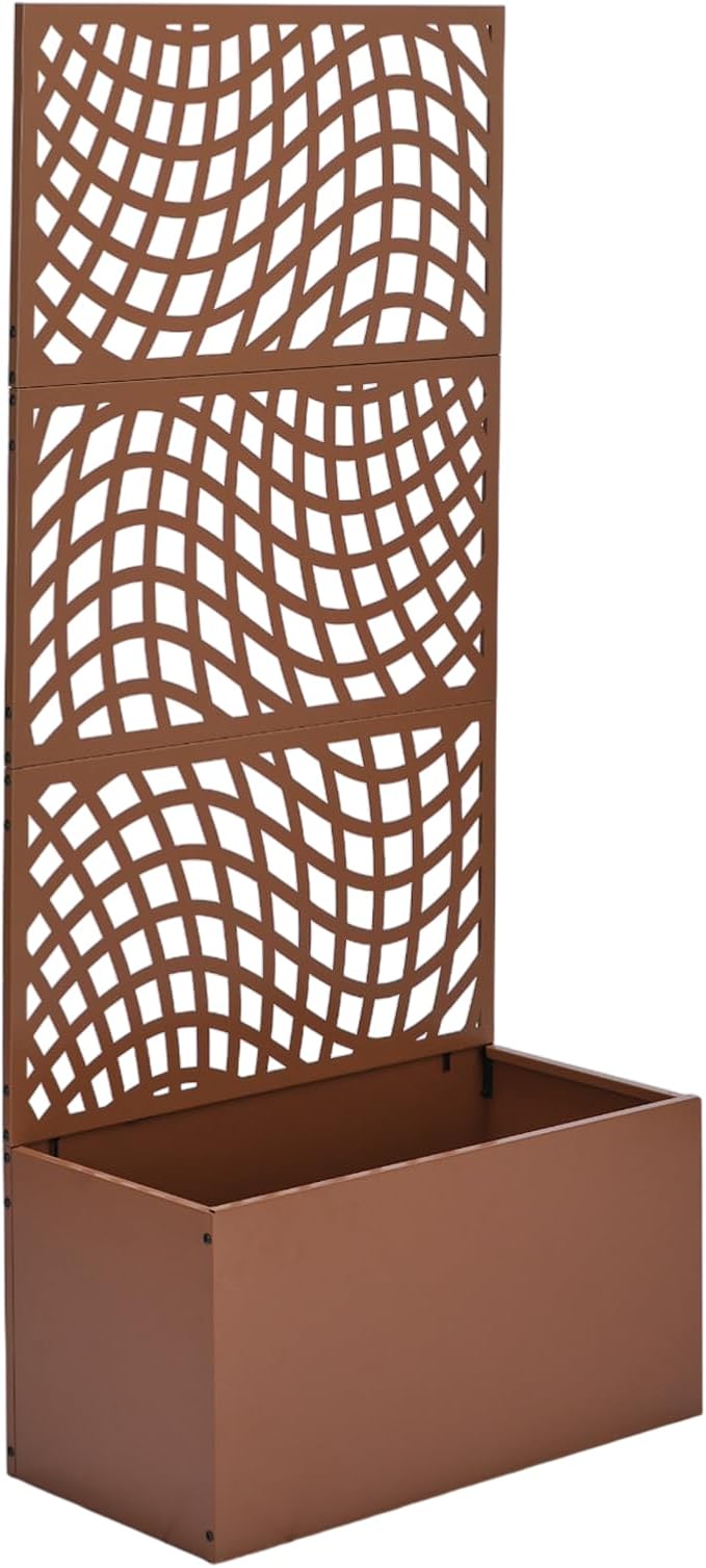 Metal Planter Box with Trellis70 Outdoor Raised Garden BedPrivacy Planters for Patio GardenPlanter Box with Drainage Holes for Climbing Plants