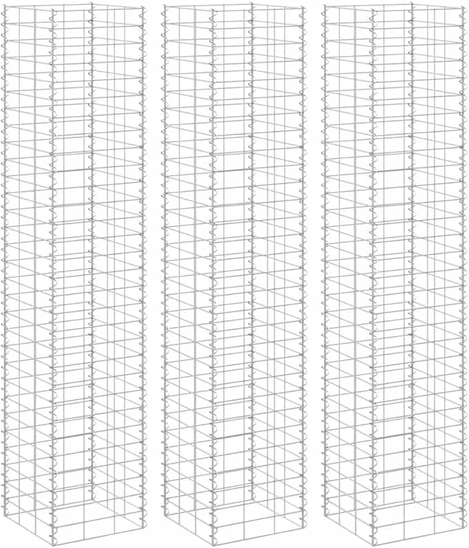 Silver Gabion Raised Bed Set 3-Pack 11.8 x 11.8 x 59.1 in Extra-Tall Metal Planter Boxes Outdoor Flower &amp Vegetable Garden Bed Industrial Design for Patio Balcony Garden