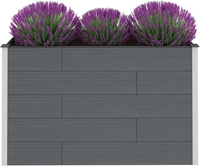 Large Garden Raised Bed Gray Wood-Plastic Composite &amp Aluminum 59.1x19.7x35.8 Inch Outdoor Planter Box for Patio Balcony Gardening