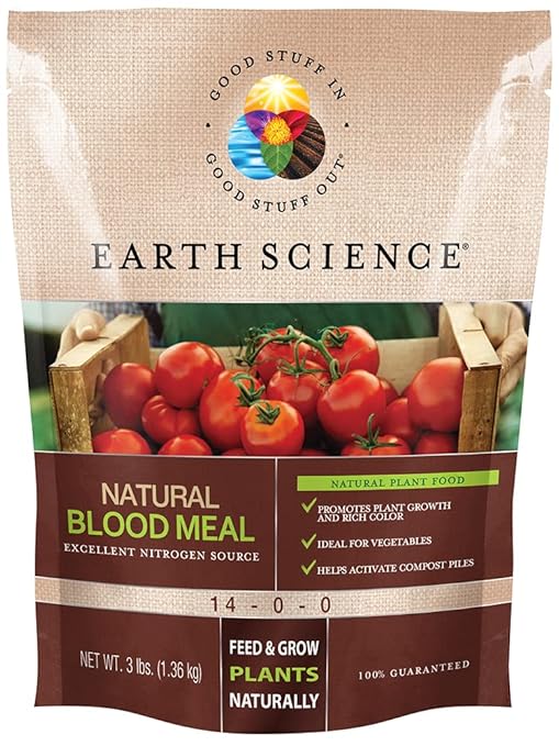 Earth Science Natural Blood Meal Plant Food—3 lb—Organic Nitrogen for Thriving Plants – Feed Flowers Vegetables Trees Shrubs &amp Potted Plants – Activate Compost Vibrant Growth Bigger Harvests