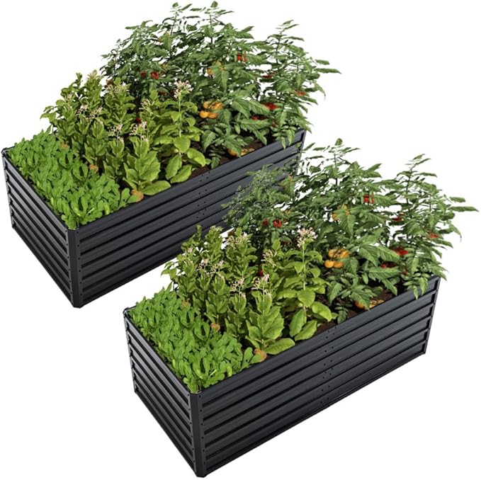 Heavy-Duty Galvanized Steel Raised Garden Bed for Outdoor Vegetables Flowers and Herb Planting – Rust-Resistant Metal Planter Box (2PCS:6x3x2FT)