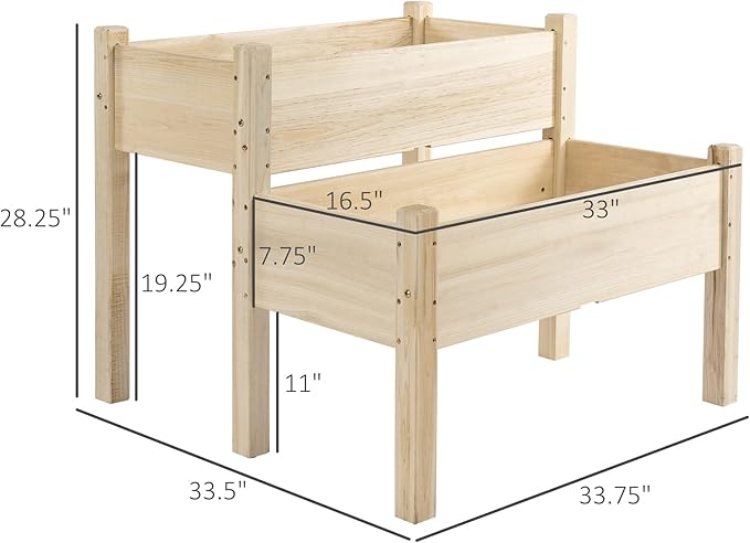 Outsunny 34x34x28 Raised Garden Bed 2-Tier Elevated Wood Planter Box for Backyard Patio to Grow Vegetables Herbs and Flowers Natural