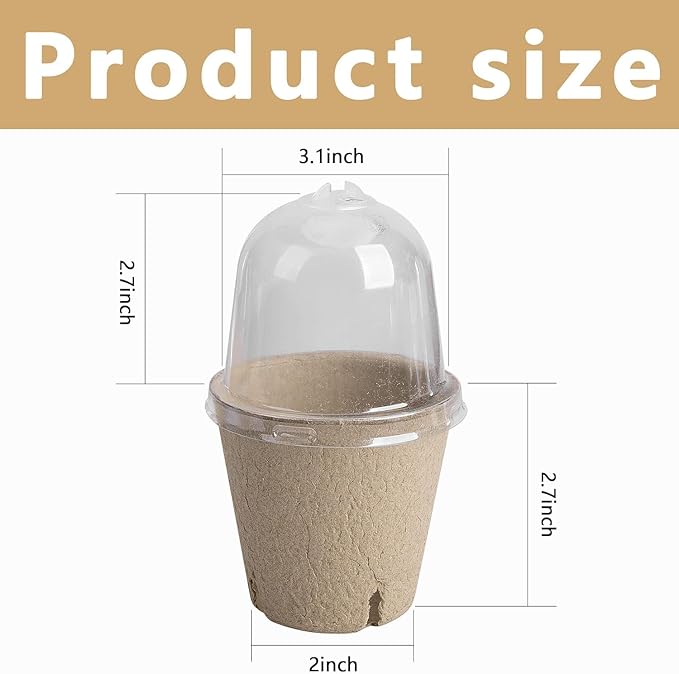 EBaokuup 40pcs Biodegradable Seeding Starter Pots for Planting - 3.1 Plant Nursery Pots with Humidity Dome - Peat Pots for Seedlings Garden Vegetable Flower Germination