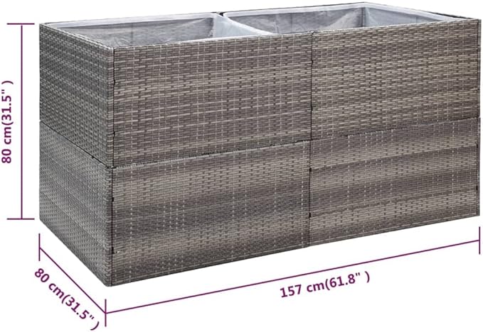Garden Planter Raised Garden Bed Gray 61.8 x 31.5 x 31.5 Poly Rattan Flower Bed Outdoor Raised Planter Box for Garden Yard Patio and Outdoor Spaces