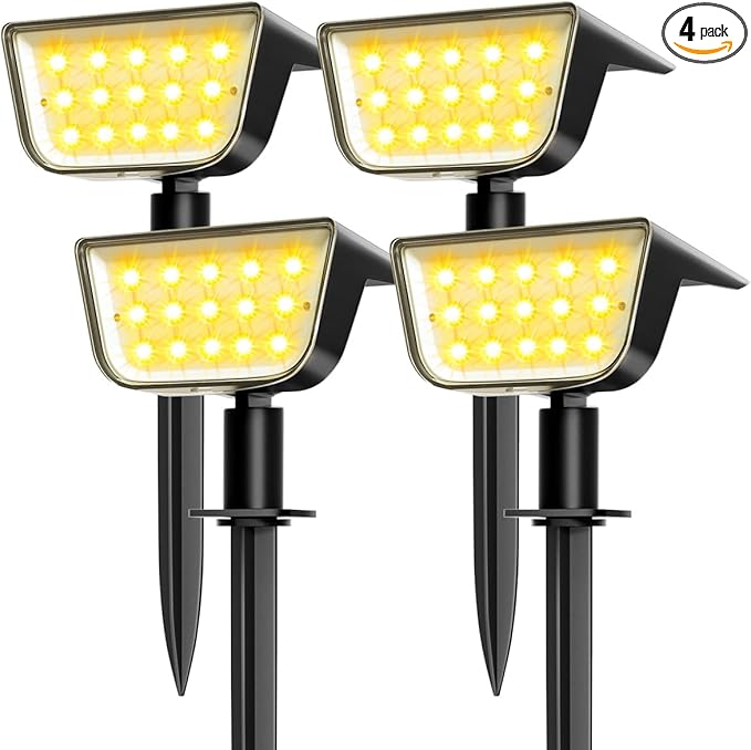 Solar Spot Lights Outdoor Ultra Bright Solar Garden Lights Warm White IP68 Waterproof Landscape Spotlights 800LM 2700K for Yard Garden Wall Driveway 4 Pack