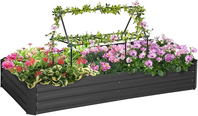 Metal Raised Garden Bed with Support Rod Outdoor Raised Planter Box for Flowers Plants Vegetables Herbs 6X 3FT